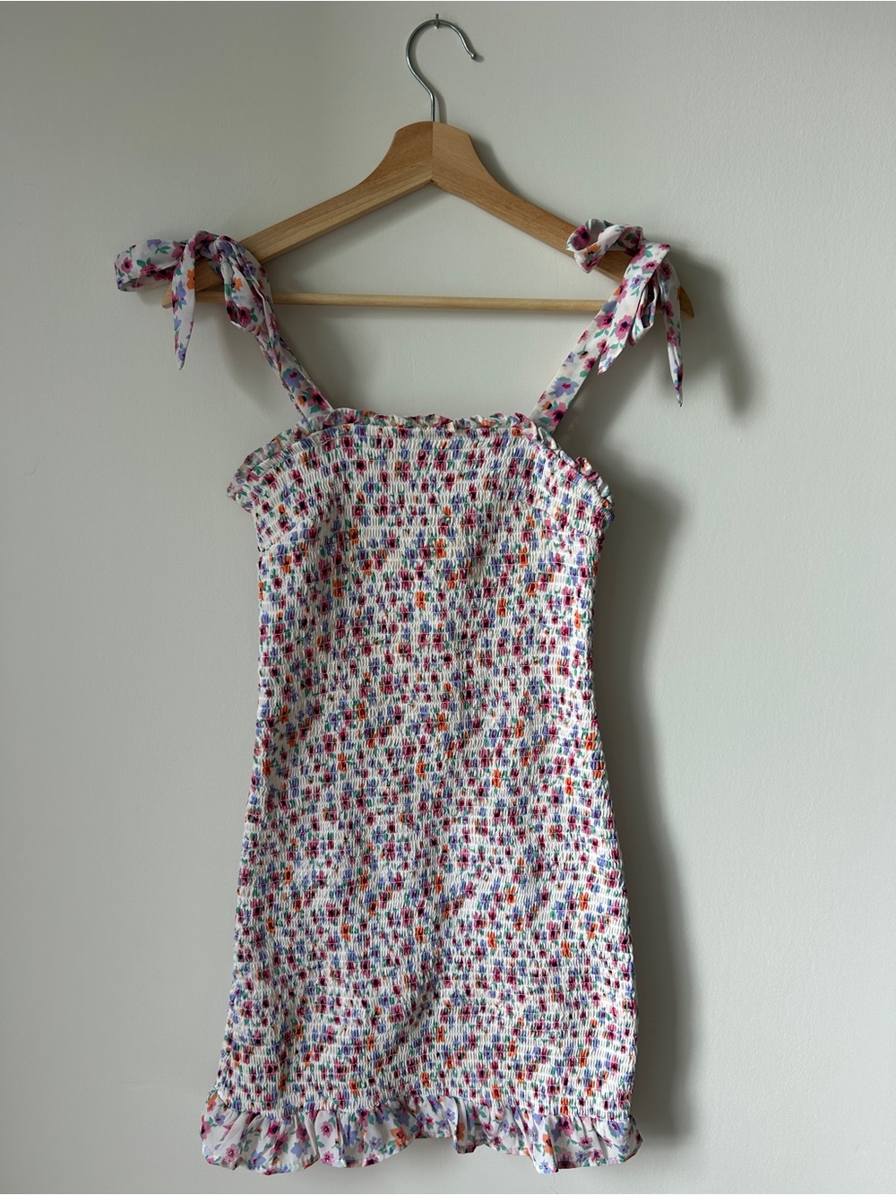 Girls' White Floral Smocked Sundress with Tie Straps